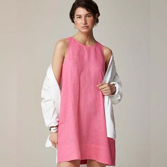 NWT J CREW Maxine button-back dress in linen in pink - Picture 2 of 7